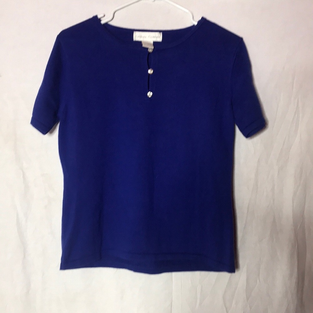 Blue Three Button Blouse, Euc, Medium - image 5
